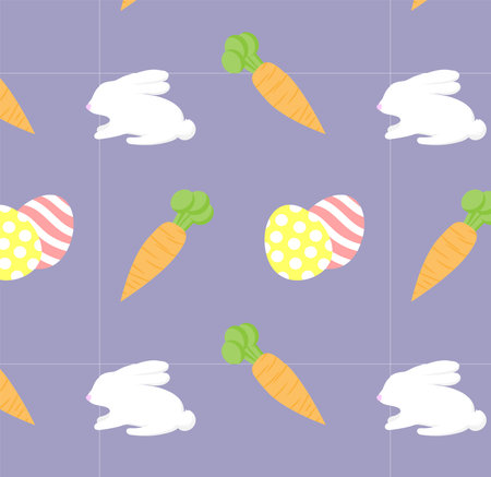 Seamless pattern with carrot, egg, and rabbit for Easter. Vector illustration for the Easter card, paper, textilesのイラスト素材