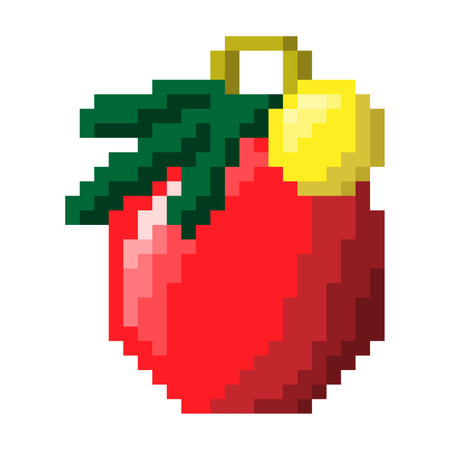 Christmas ball with fir branch isolated on transparent background. Xmas icon. Vector pixel art illustration of New Yearのイラスト素材