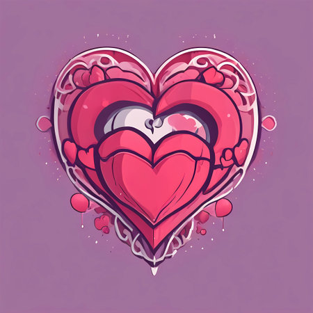Pink heart on purple background for valentine's day. Flat illustration in pink shades for gift, packagingの写真素材