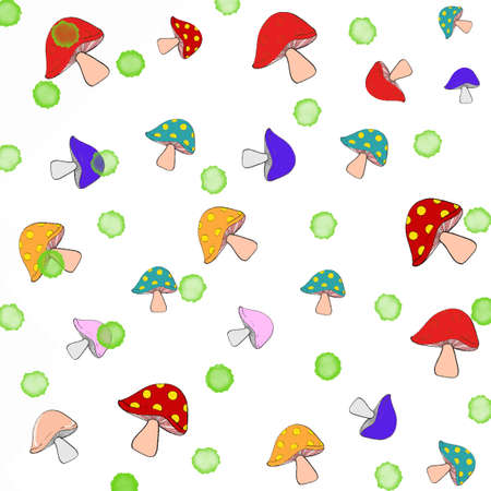 Different color of mushroom repetitive pattern in cartoon illustration.のイラスト素材