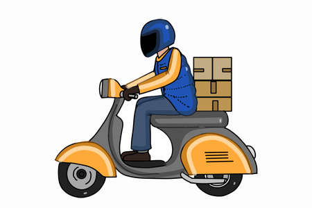 courier on a motor scooter darwing ,isolated ,illustration symbolのイラスト素材