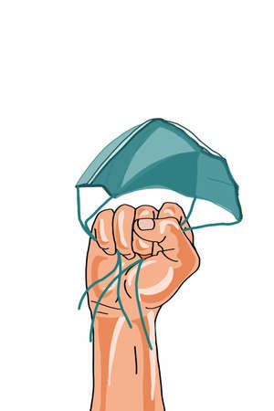 man , human hand holding the mask money illustration drawingのイラスト素材