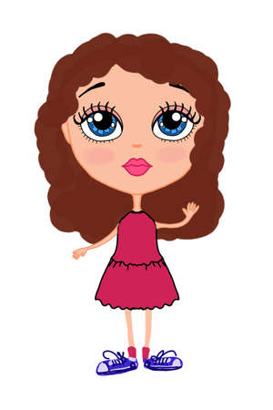 Cute,sweet cartoon girl,standing, brown hair characters illustration drawingのイラスト素材
