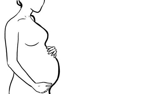 Cartoon ,pregnat woman half body silhouette, greeting card .のイラスト素材