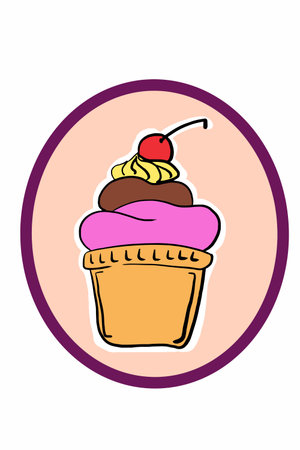 Cup cake cartoon and circle background , illustration drawing