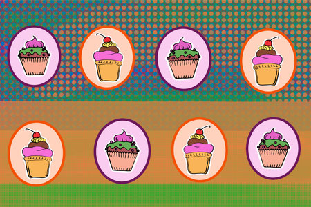 Cup cake cartoon and pattern,background , illustration drawing