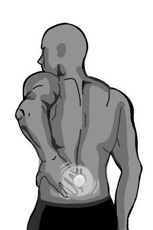 Back turned man back pain,illustration drawing ,grey colors.のイラスト素材