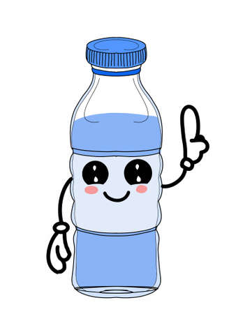 Cute, kawaii characters , water bottles,up pointing,illustration drawing.のイラスト素材