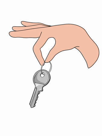 Female hand ,holding, a metal key , illustrationのイラスト素材