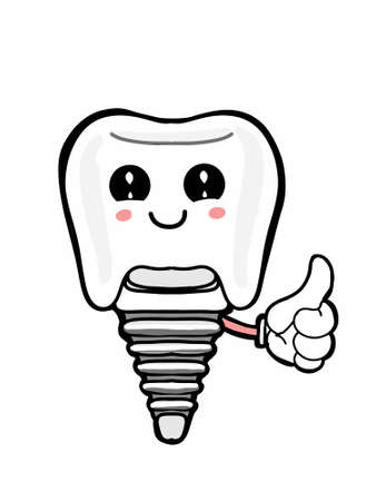 Dental implants ,kawaii face ,ok hand, illustration , icon.のイラスト素材