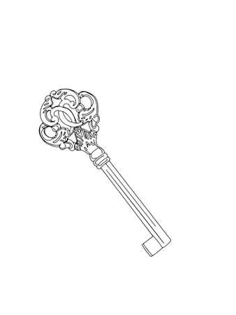 Key ,illustration ,cartoon, white background.Line art.のイラスト素材