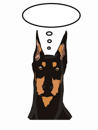 Doberman , pinscher ,realistic head ,drawing,isolated.Speech bubble.のイラスト素材