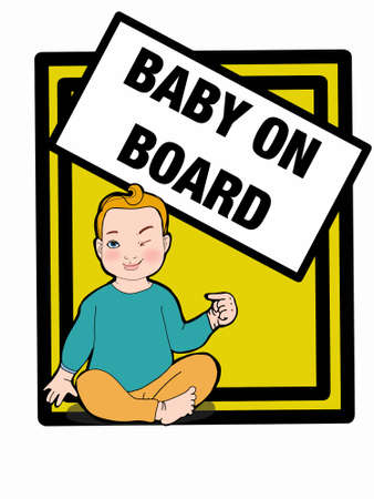 Cute ,cartoon, baby on board,pointing himself , card ,illustration.のイラスト素材