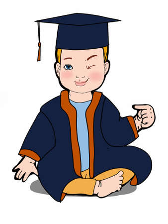 Cartoon baby characters cap and uniform ,eye breaking illustration drawingのイラスト素材