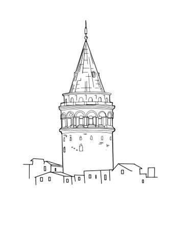 Galata tower history illustration line drawingのイラスト素材
