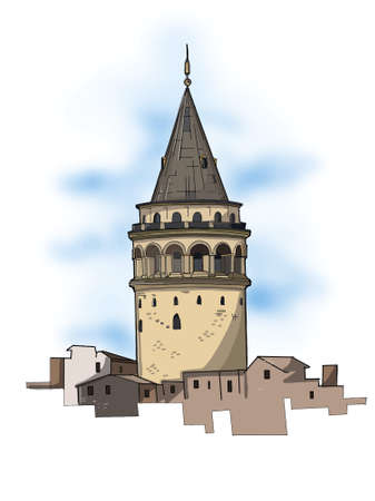 Galata tower history illustration blue skyのイラスト素材