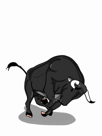 Black bull on a white background. Vector illustration in cartoon style.のイラスト素材