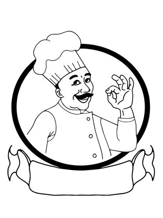 Chef with ok sign. Vector illustration in black and white.のイラスト素材