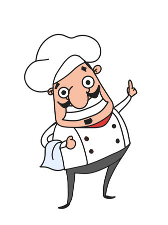 Chef in a white coat and hat. Cartoon vector illustration.のイラスト素材