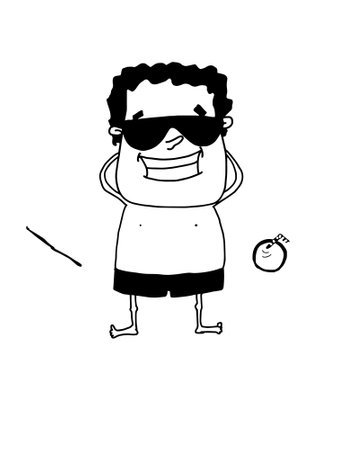 Cartoon black and white man with a beard in sunglasses and shorts. vector illustrationのイラスト素材
