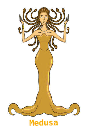 Greek mythology Gods, Medusa,illustration ,white background,line drawing.のイラスト素材