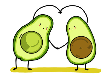 cute avocado couple make a heart stickerの写真素材