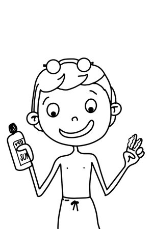 Illustration of a Kid Boy with a Bottle of Soap and Wavingのイラスト素材