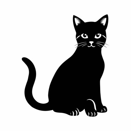 Black Cat Silhouette Minimalist Vector Illustration of Sitting Feline. Cat black silhouette isolated on white background. Vector illustration for your designのイラスト素材