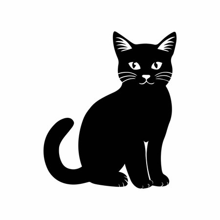 Black Cat Silhouette Minimalist Vector Illustration of Sitting Feline. Black cat sitting isolated on white background. Vector illustration for your designのイラスト素材