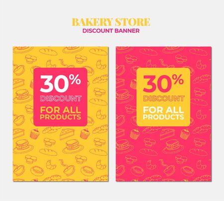 Bakery store discount banner with magenta and yellow backgroundのイラスト素材