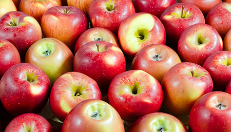 Red apples in a box for sale at the market, closeupの写真素材