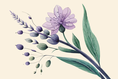 Vector illustration of a bouquet of purple flowers on a light backgroundのイラスト素材