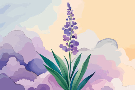 Illustration of lupine flower with clouds in the background.のイラスト素材