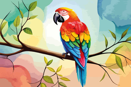 Parrot sitting on a branch in the park. Vector illustration.のイラスト素材