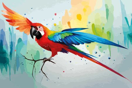 Colorful macaw parrot on the branch. Vector illustration.のイラスト素材