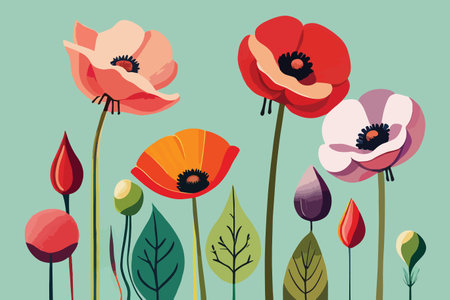 Poppies design, floral nature plant ornament garden decoration and botany theme Vector illustrationのイラスト素材