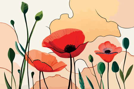 poppies flowers background, vector illustration eps10 graphic designのイラスト素材