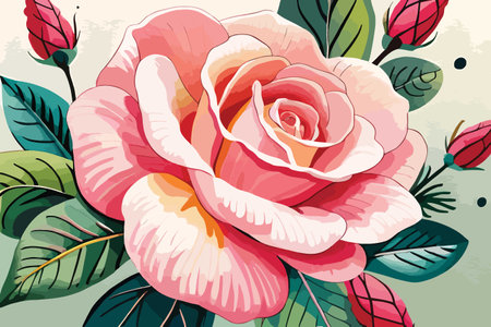 Beautiful floral background with pink rose and leaves. Vector illustration.のイラスト素材