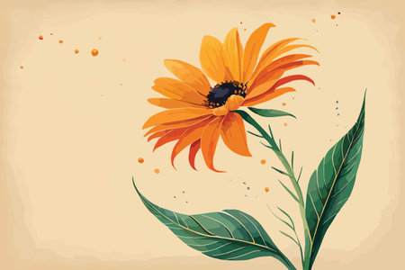 Illustration of an orange sunflower on a beige background.のイラスト素材