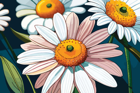 daisy flowers on a dark background. Vector illustration.のイラスト素材