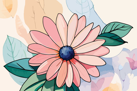 Floral background with hand drawn flowers and leaves. Vector illustration.のイラスト素材