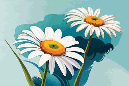 Illustration of daisies on a blue background. Vector.のイラスト素材