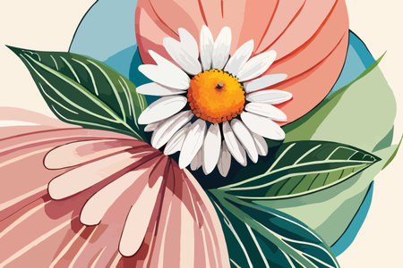 Vector illustration of a bouquet of daisies and leaves.のイラスト素材