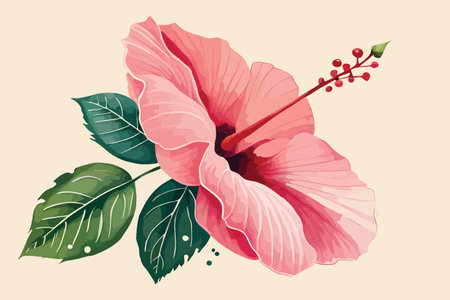 Beautiful pink hibiscus flower in vintage style. Vector illustration.のイラスト素材