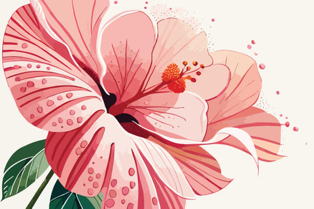 Pink hibiscus flowers on white background. Vector illustration.のイラスト素材