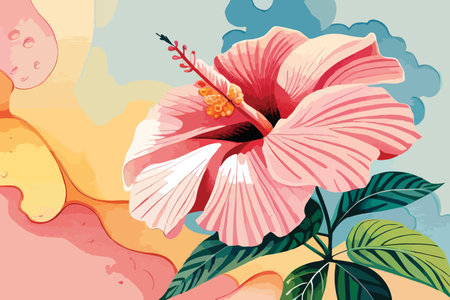 Hibiscus flower on watercolor background. Vector illustration.のイラスト素材