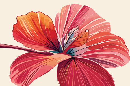 Vector illustration of hibiscus flower. Hand drawn watercolor illustration.のイラスト素材
