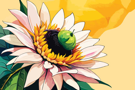 Vector illustration of a sunflower with an apple in the center.のイラスト素材