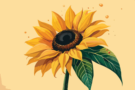 sunflower with leafs and seeds in yellow background vector illustration designのイラスト素材