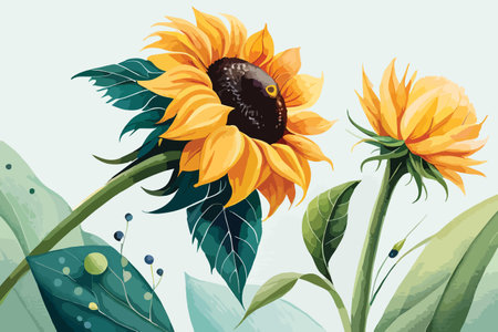 Sunflower vector illustration. Sunflower blooming in the garden.のイラスト素材